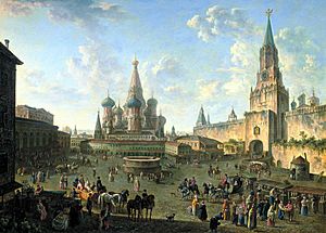 Archivo:Red Square in Moscow (1801) by Fedor Alekseev