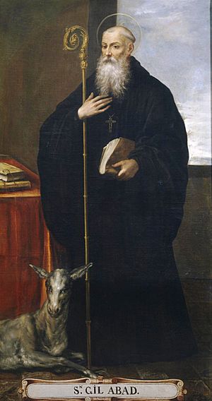 Archivo:San Gil Abad, de Bartolomé Román (Museo del Prado)