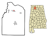 Lawrence County Alabama Incorporated and Unincorporated areas North Courtland Highlighted.svg