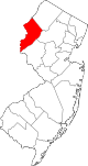 Mapa de Nueva Jersey con la ubicación del condado de Warren