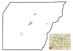 Montezuma County Colorado Incorporated and Unincorporated areas Dolores Highlighted.svg