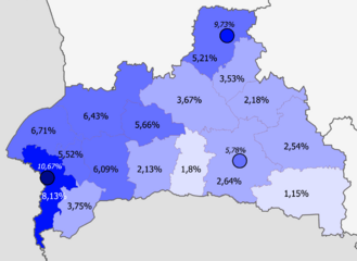 Russians in Bresckaja voblasć, Belarus (2009 census)
