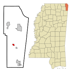 Tishomingo County Mississippi Incorporated and Unincorporated areas Paden Highlighted.svg