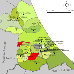 Extensión del municipio en la comarca.