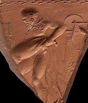 Archivo:Arretine Pottery, portion of bearded satyr, emptying a wine-skin