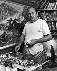 Archivo:Artist Ben Stahl painting Ben-Hur movie scenes for MGM