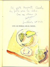 Archivo:Dedicatoria y dibujo de José Hierro a Modesto Ciruelos, cropped