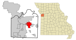 Jackson County Missouri Incorporated and Unincorporated areas Blue Springs Highlighted.svg