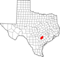 Map of Texas highlighting Gonzales County