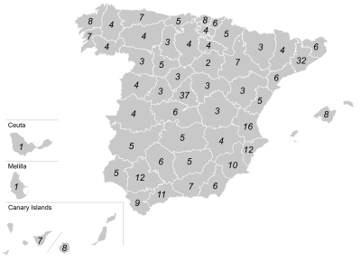 Provinces of Spain - 2023 apportionment.svg