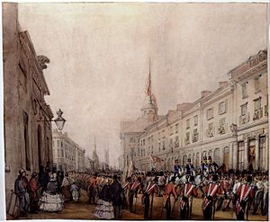 Archivo:Rue Notre Dame, Montreal, 1849