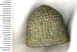 A complete cast copper alloy thimble, dating to the 14th- 15th century AD. (FindID 97760)