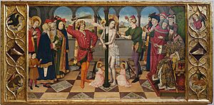 La Flagellation du Christ - Les quatre Symboles des Évangélistes - Jaume Huguet - Musée du Louvre Peintures RF 1967 6.jpg