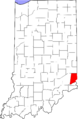 Map of Indiana highlighting Dearborn County