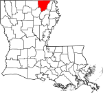Mapa de Luisiana con la ubicación del Parish Morehouse
