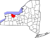 Mapa de Nueva York con la ubicación del condado de Monroe