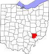 Mapa de Ohio con la ubicación del condado de Morgan