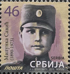 Archivo:Milunka Savić (post stamp of Serbia, 2018)