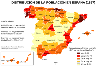 Densidades de población en España (1857)