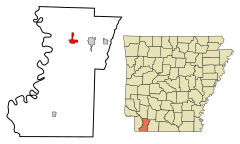 Lafayette County Arkansas Incorporated and Unincorporated areas Lewisville Highlighted.svg