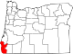 Mapa de Oregón con la ubicación del condado de Curry