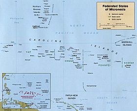 Mapa de Micronesia que refleja las islas Carolinas.