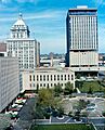 Peoria - Downtown from Caterpillar, Courthouse Square, First National Bank and Savings Tower