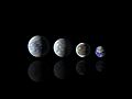 Relative sizes of all of the habitable-zone planets discovered to date alongside Earth
