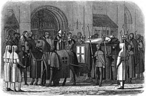 Archivo:A Chronicle of England - Page 345 - The Body of Richard Brought to St Paul's (bw)