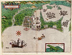 Archivo:Boazio-Sir Francis Drake in Cartagena