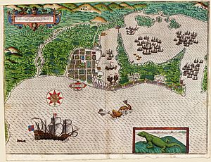 Archivo:Boazio-Sir Francis Drake in Cartagena