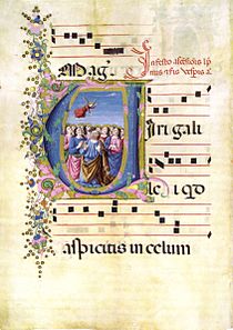 Archivo:Bottega di domenico ghirlandaio, ascensione, antifonario edili 148 f. 47v. biblioteca medicea laurenziana