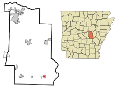 Lonoke County Arkansas Incorporated and Unincorporated areas Humnoke Highlighted.svg