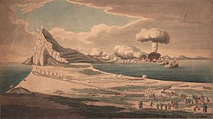 Archivo:Vue du siege de Gibraltar et explosion des batteries flottantes 1782