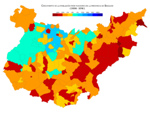 Badajoz crecimiento 2008-2018