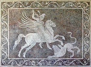 Archivo:Bellerophon killing Chimaera (mosaic from Rhodes)