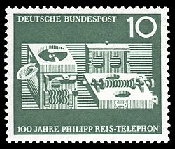 Archivo:DBP 1961 373 100 Jahre Telefon von Philipp Reis
