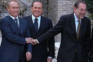 Archivo:Vladimir Putin, Silvio Berlusconi and Javier Solana