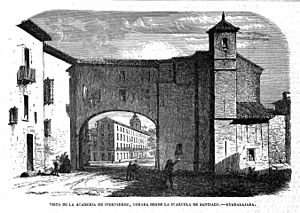Archivo:1864-09-11, El Museo Universal, Vista de la Academia de Ingenieros, tomada desde la plazuela de Santiago, Guadalajara