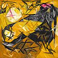 Cats (rayist percep. in rose, black, and yellow) (Goncharova, 1913)
