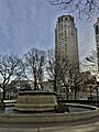 David Broderick Tower as seen from Thomas Edison Memorial Fountain, Grand Circus Park, Detroit - 20201215