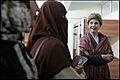 Laura Bush meets female students at Kabul University