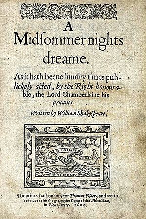 Portada de la primera edición en formato de cuartilla de Sueño de una noche de verano, año 1600