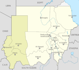 Darfur, en verde, ubicado al oeste de Sudán.