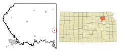 Pottawatomie County Kansas Incorporated and Unincorporated areas Emmett Highlighted.svg