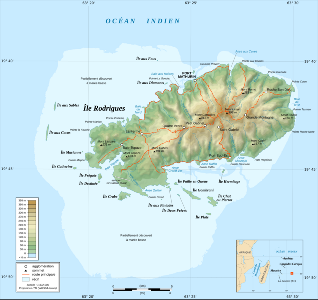 Rodrigues Island topographic map-fr