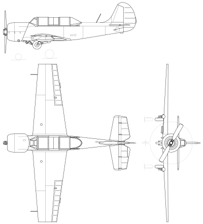 Archivo:Yakovlev Yak-52 3-view line drawing
