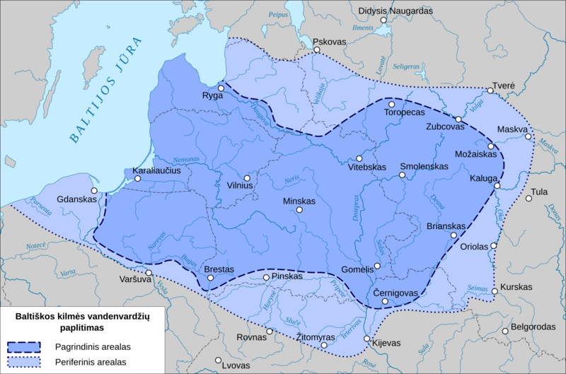 Baltiškos kilmės vandenvardžių paplitimas