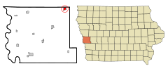 Harrison County Iowa Incorporated and Unincorporated areas Dunlap Highlighted.svg