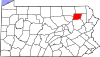 Mapa de Pensilvania con la ubicación del condado de Wyoming